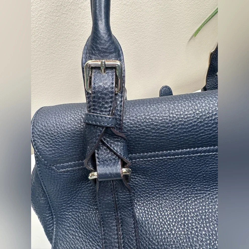 L.K. Bennett “Emma” Navy Pebbled Leather Satchel Bag | Classic British Style - Picture 7 of 11